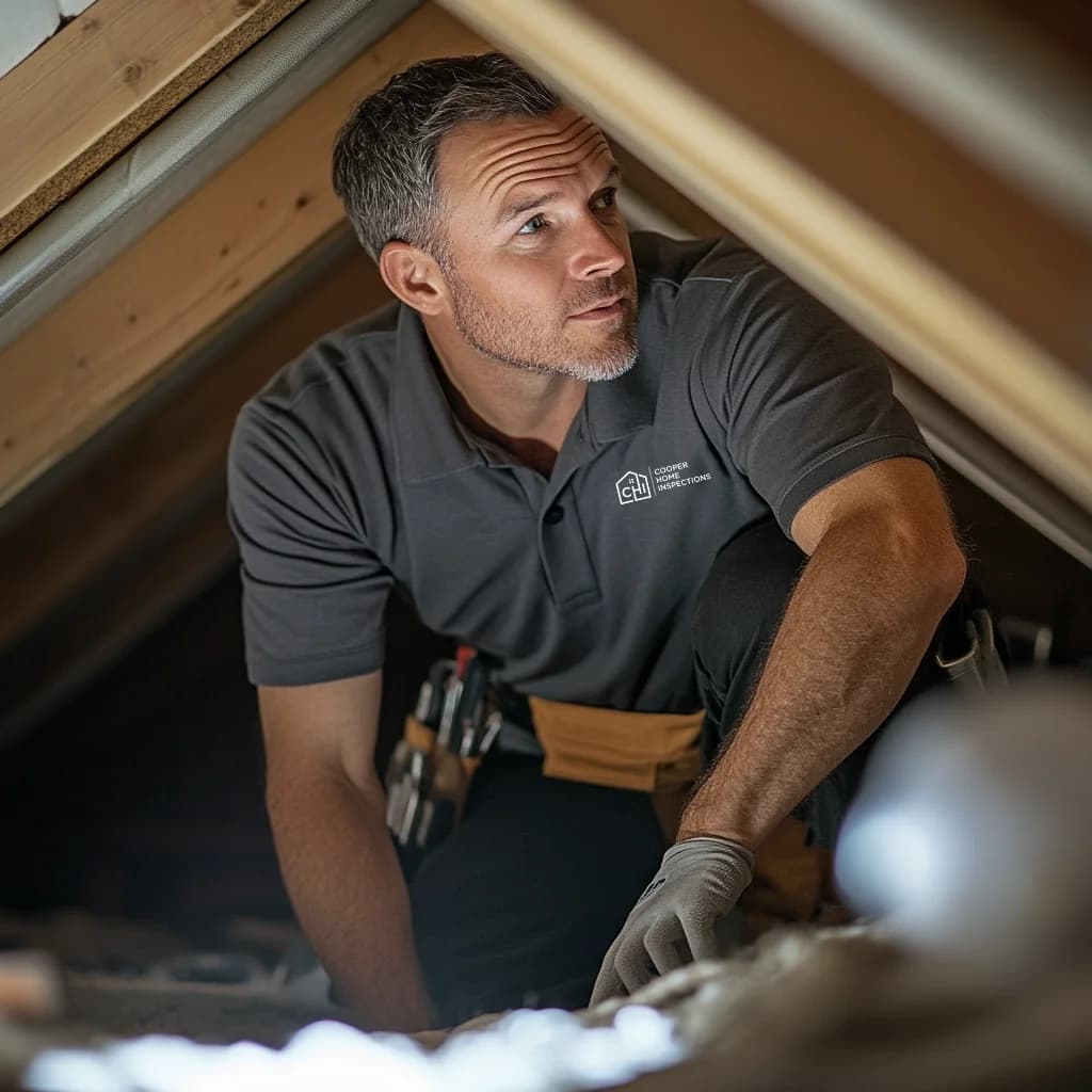 Home-Inspector-In-Attic-Cooper-Home-Inspections-Logo