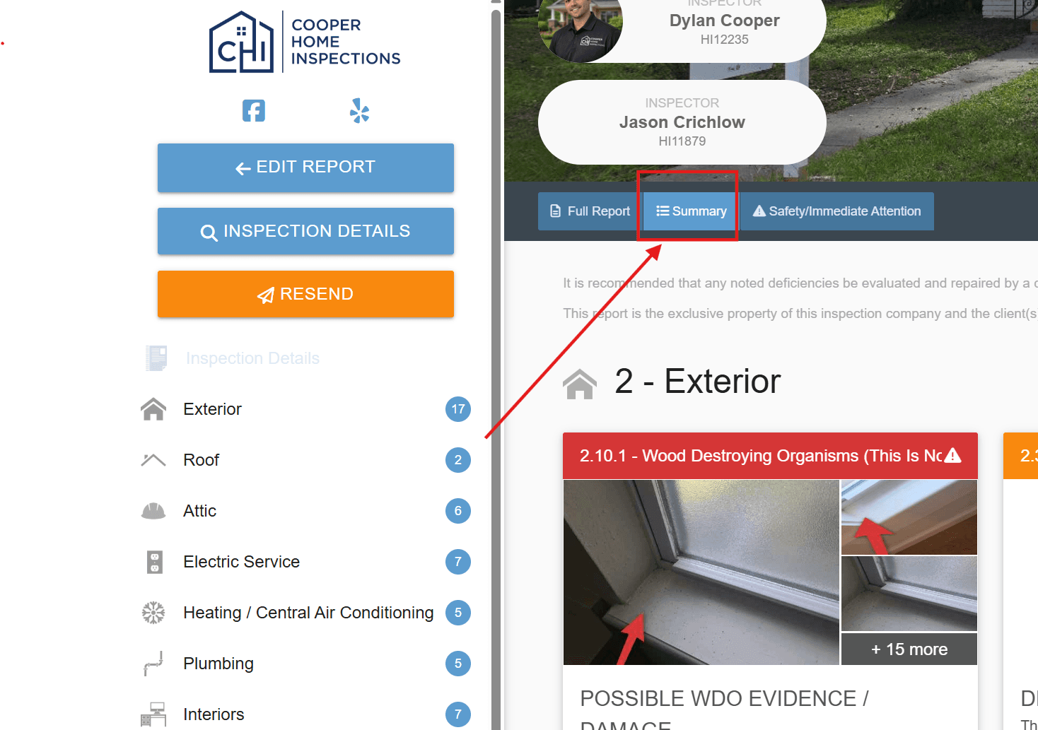 Where to find the summary section in a report