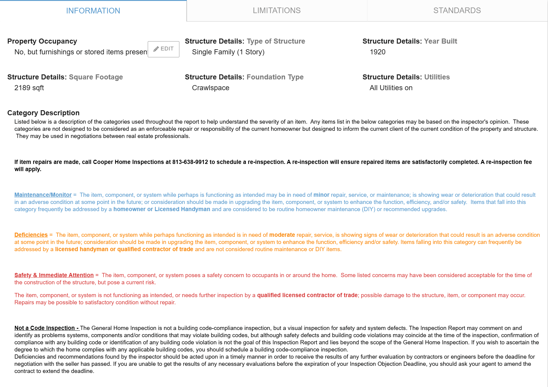 The Category Description section showing the three priority definitions.